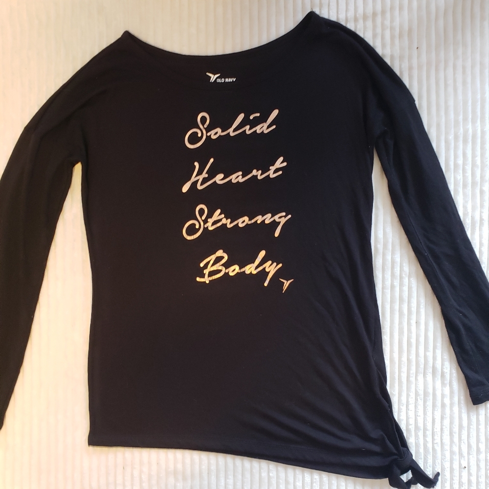Old Navy Girl Black Long Sleeve Top w/ Solid Heart Strong Body In Rose Gold L